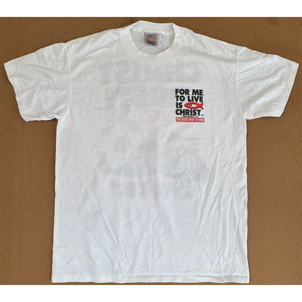 Vintage 1995 Oneita AlmighTees Christian Soccer T-Shirt White Large 90s Tee